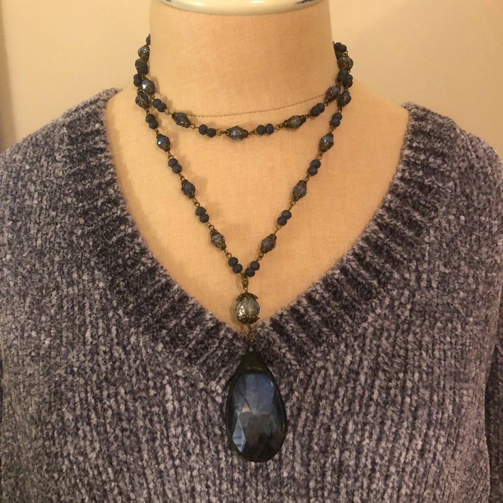 Hand beaded Midnight blue beaded necklace